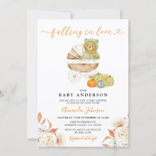 Minska i Kärlek Bear Barnvagn Pumpkin Baby Shower Inbjudningar