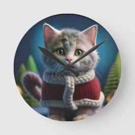 Minskin Kitten i en juldräkt Rund Klocka