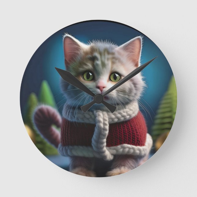 Minskin Kitten i en juldräkt Rund Klocka (Framsida)