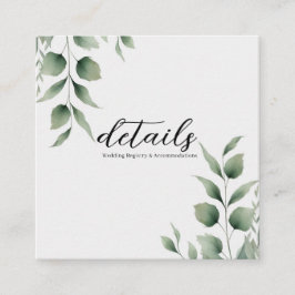 Minst Grönska Blad Moderna Bröllopsdetaljer Fyrkantigt Visitkort