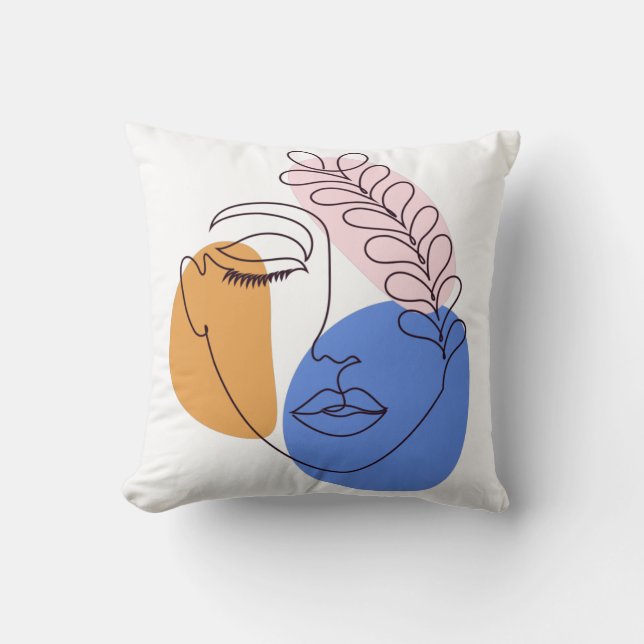 Minsta Abstrakt Ansikte Porträtt Line Art Teckning Kudde (Framsida)