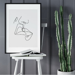 Minsta Abstrakt Ansikte Porträtt Line Art Teckning Poster