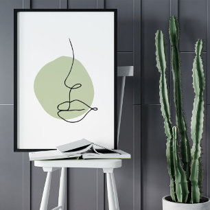 Minsta Abstrakt Ansikte Porträtt Line Art Teckning Poster