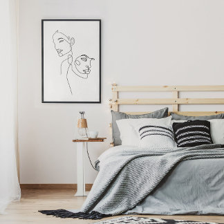 Minsta Abstrakt Ansikte Porträtt Line Art Teckning Poster