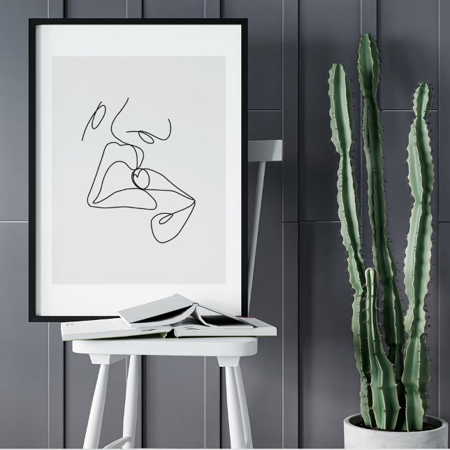Minsta Abstrakt Ansikte Porträtt Line Art Teckning Poster (Minimalist Abstract Face Portrait Line Art Drawing Poster)