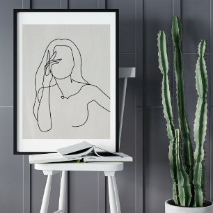 Minsta Abstrakt Ansikte Porträtt Line Art Teckning Poster