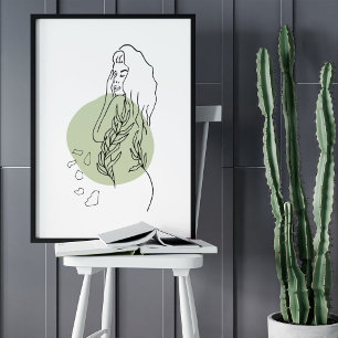 Minsta Abstrakt Ansikte Porträtt Line Art Teckning Poster