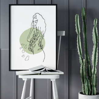 Minsta Abstrakt Ansikte Porträtt Line Art Teckning Poster