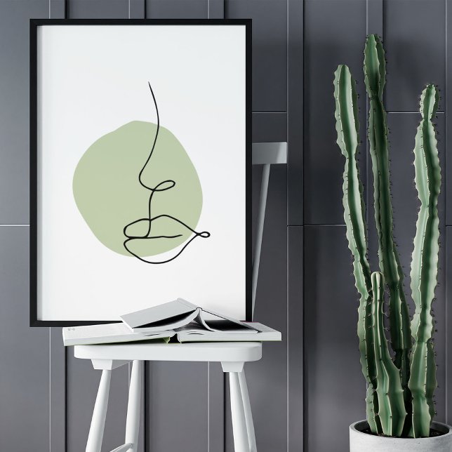 Minsta Abstrakt Ansikte Porträtt Line Art Teckning Poster (Minimalist Abstract Face Portrait Line Art Drawing Poster)