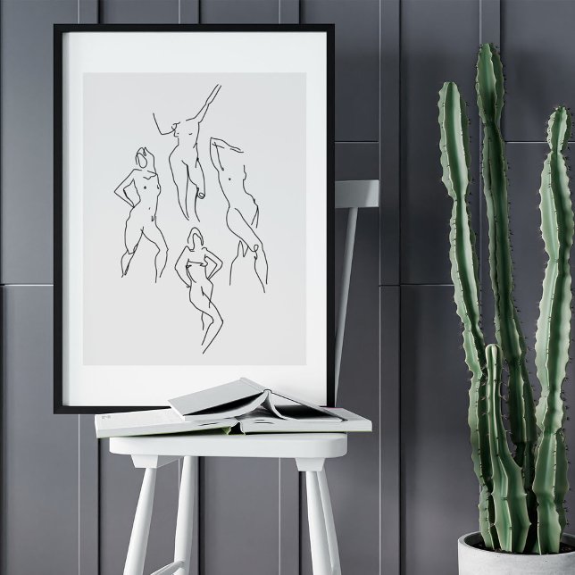 Minsta Abstrakt Ansikte Porträtt Line Art Teckning Poster (Minimalist Abstract Face Portrait Line Art Drawing Poster)