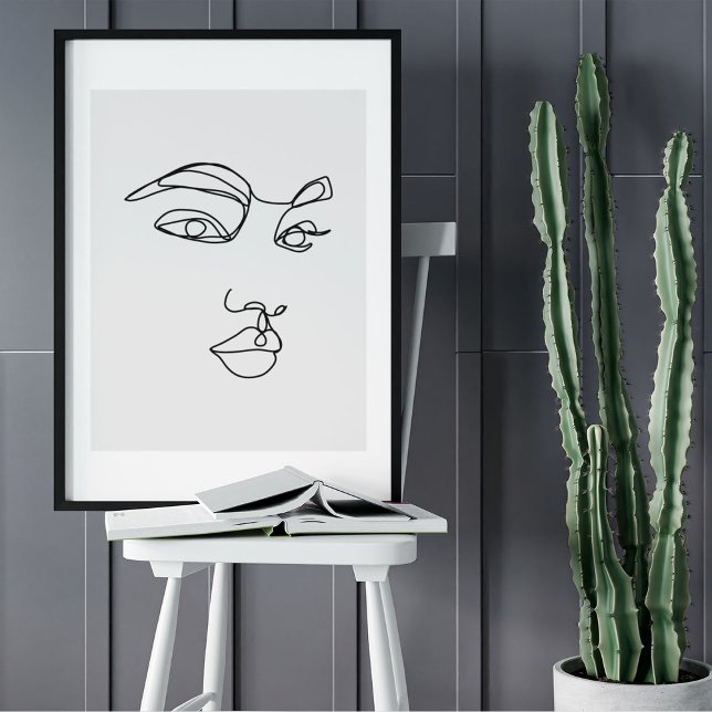 Minsta Abstrakt Ansikte Porträtt Line Art Teckning Poster (Minimalist Abstract Face Portrait Line Art Drawing Poster)
