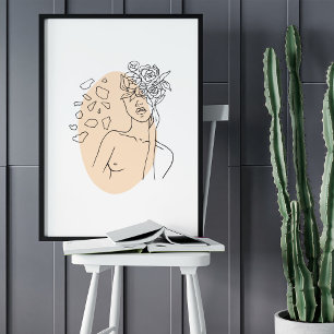 Minsta Abstrakt Ansikte Porträtt Line Art Teckning Poster