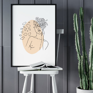 Minsta Abstrakt Ansikte Porträtt Line Art Teckning Poster