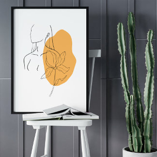 Minsta Abstrakt Ansikte Porträtt Line Art Teckning Poster