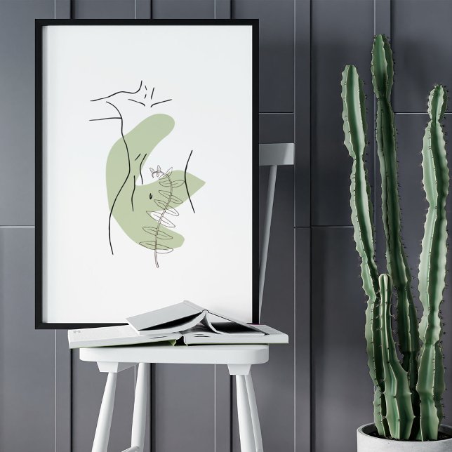 Minsta Abstrakt Ansikte Porträtt Line Art Teckning Poster (Minimalist Abstract Face Portrait Line Art Drawing Poster)