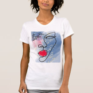 Minsta Abstrakt Ansikte Porträtt Line Art Teckning T Shirt