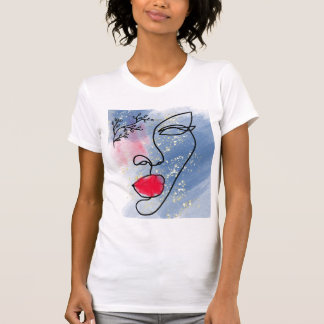 Minsta Abstrakt Ansikte Porträtt Line Art Teckning T Shirt