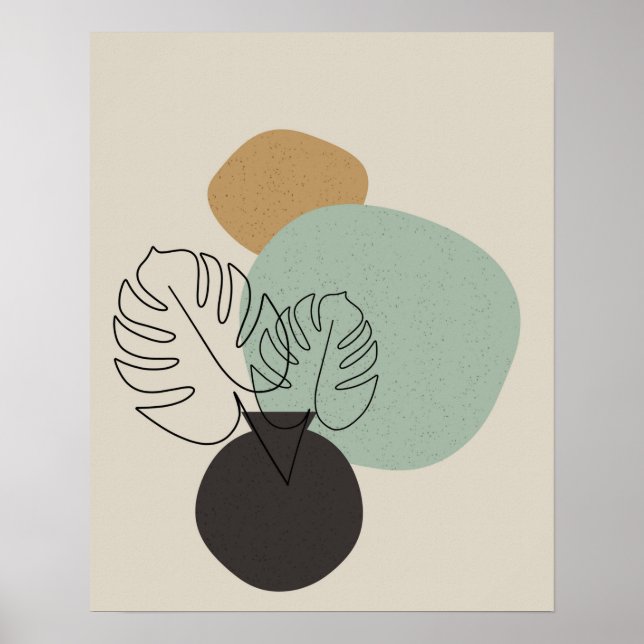 Minsta Abstrakt - monstera Löv One Line Art-utskri Poster (Framsidan)