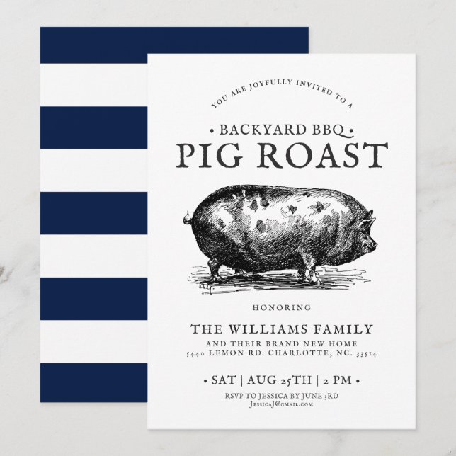 Minsta anpassade BQ-inbjudan för Gris Party Inbjudningar (Fram/baksida)