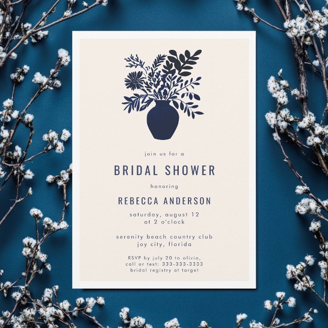 Minsta blå Möhippa för botaniska Boho Flowers Blue Inbjudningar (Skapare uppladdad)