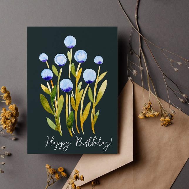 Minsta blåfärgade blommor i grattis på födelsedage kort (Skapare uppladdad)