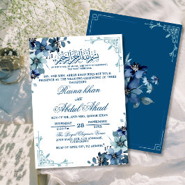 Minsta blåvita Blommigten islamisk muslimsk Bröllo Inbjudningar