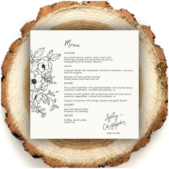 Minsta Blommigt Botanical Mjölk White Bröllop Meny (Skapare uppladdad)