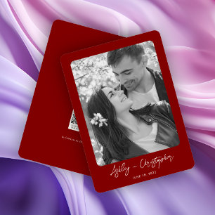 Minsta Blommigt Botanical Ruby Red Photo Bröllop Spara Datumet