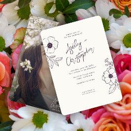 Minsta Blommigt Botaniskt Lila Photo Bröllop Inbjudningar