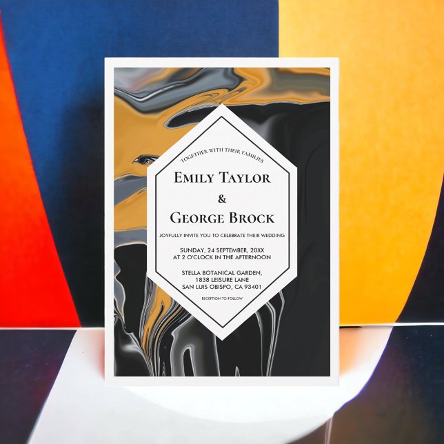 Minsta Bohemian Black Guld Artsy Abstrakt Bröllop Inbjudningar (Skapare uppladdad)