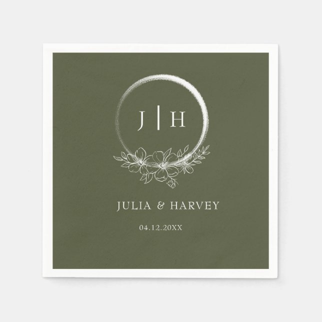 Minsta bohemiska Oliv grönt Bröllop Pappersservett (Framsidan)