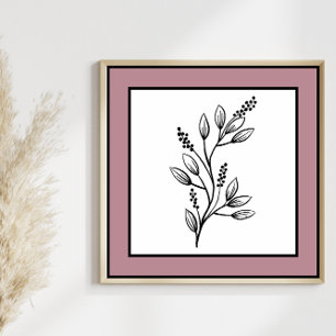 Minsta Botaniska Löv Line Art Mauve Plum Gräns Poster