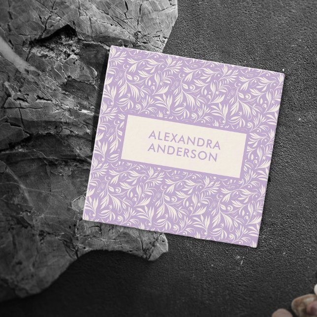 Minsta botaniska Löv Mönster Lavender Fyrkantigt Visitkort (Minimal Botanical Leaves Pattern Lavender Square Business Card)