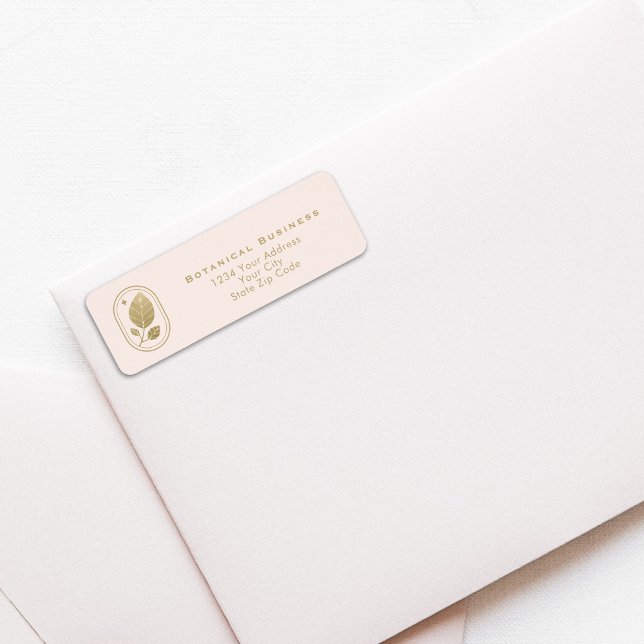 Minsta botaniska mjuka Rosan Guld Löv Returadress Etikett (Minimal Gold Leaf Botanical Soft Pink Address Label)