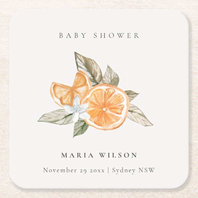 Minsta botaniska Orangen Boho Baby Shower Underlägg Papper Kvadrat (Framsidan)