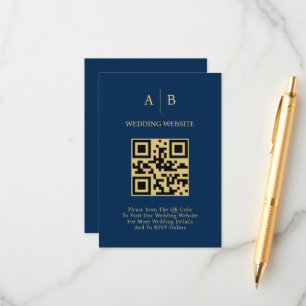Minsta Chic, marinblått och Guld QR-kod Bröllop Tilläggskort