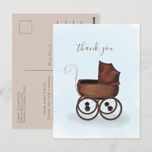 Minsta Elegant Baby Tack Carriage Blue Vykort (Fram/baksida)