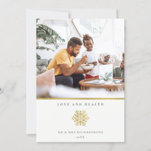 Minsta Elegant Guld Snowflake Photo Kärlek & Healt Julkort