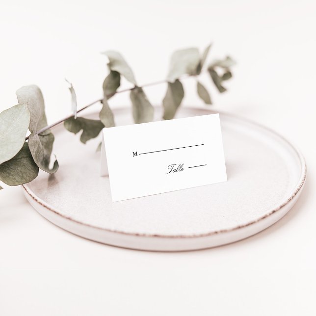 Minsta Elegant, svart och vitt skript Bröllop Placeringskort (Minimal Elegant Black & White Script Wedding Place Card)