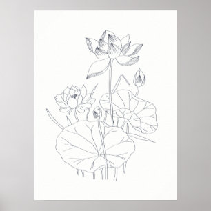 Minsta Elegant Vaterlily Blommigt Botaniskt skiss Poster