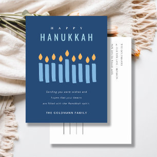 Minsta enkla blå Gult ljus Lycklig Hanukkah Helg Vykort
