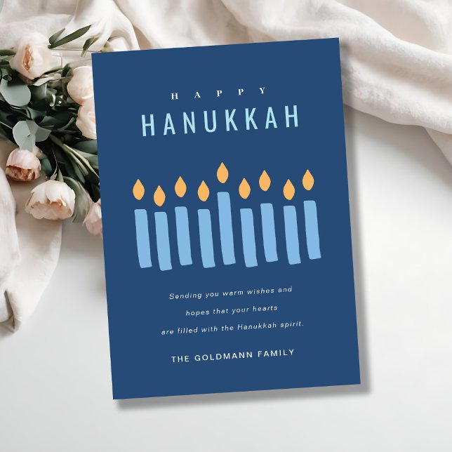 Minsta enkla blå Gult ljus Lycklig Hanukkah Julkort (Skapare uppladdad)