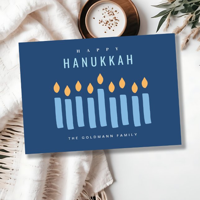 Minsta enkla blå Gult ljus Lycklig Hanukkah Julkort (Skapare uppladdad)