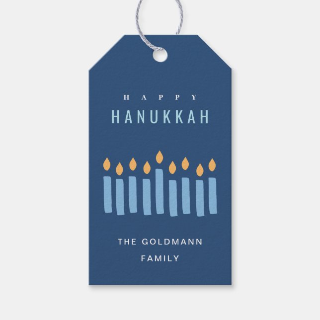 Minsta enkla blå Gult ljus Lycklig Hanukkah Presentetikett (Framsidan)