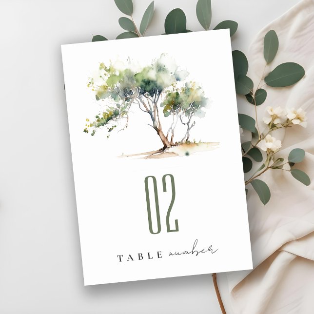 Minsta enkla vattenfärg Botaniska Träd Bröllop Bordsnummer (Skapare uppladdad)