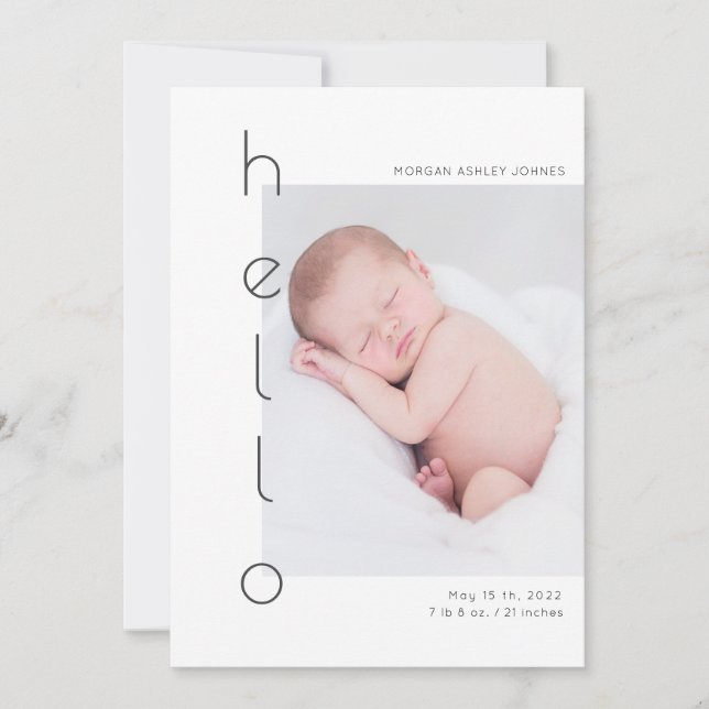 Minsta födelseanmälan för foto från hej baby inbjudningar (Framsida)