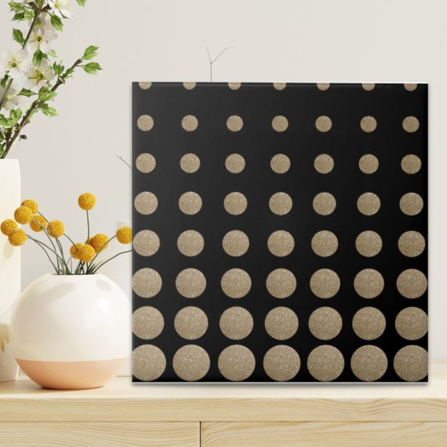 minsta geometriska svarta guld glitter polka dots kakelplatta (minimalist geometric black gold glitter polka dots ceramic tile)