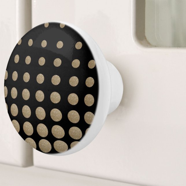 minsta geometriska svarta guld glitter polka dots knopp (minimalist geometric black gold glitter polka dots ceramic knob)