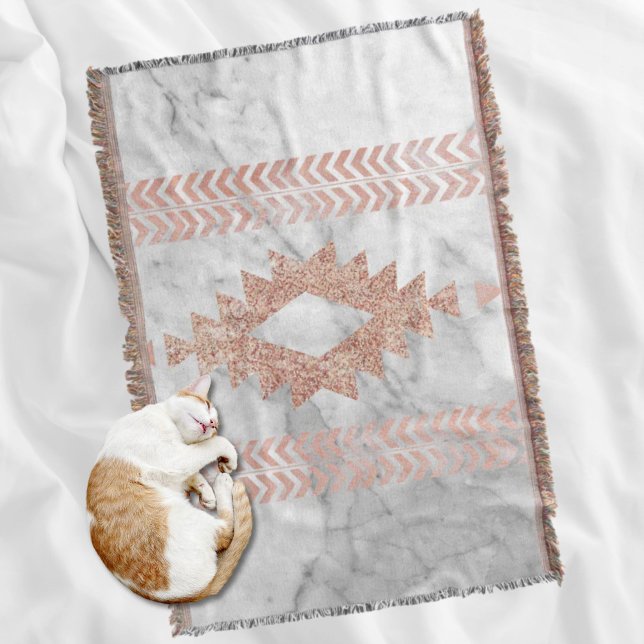 minsta geometriska vita marmor ro guld filt (minimalist geometric rose gold aztec white marble throw blanket)