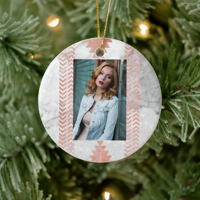 minsta geometriska vita marmor ro guld julgransprydnad keramik (Träd)